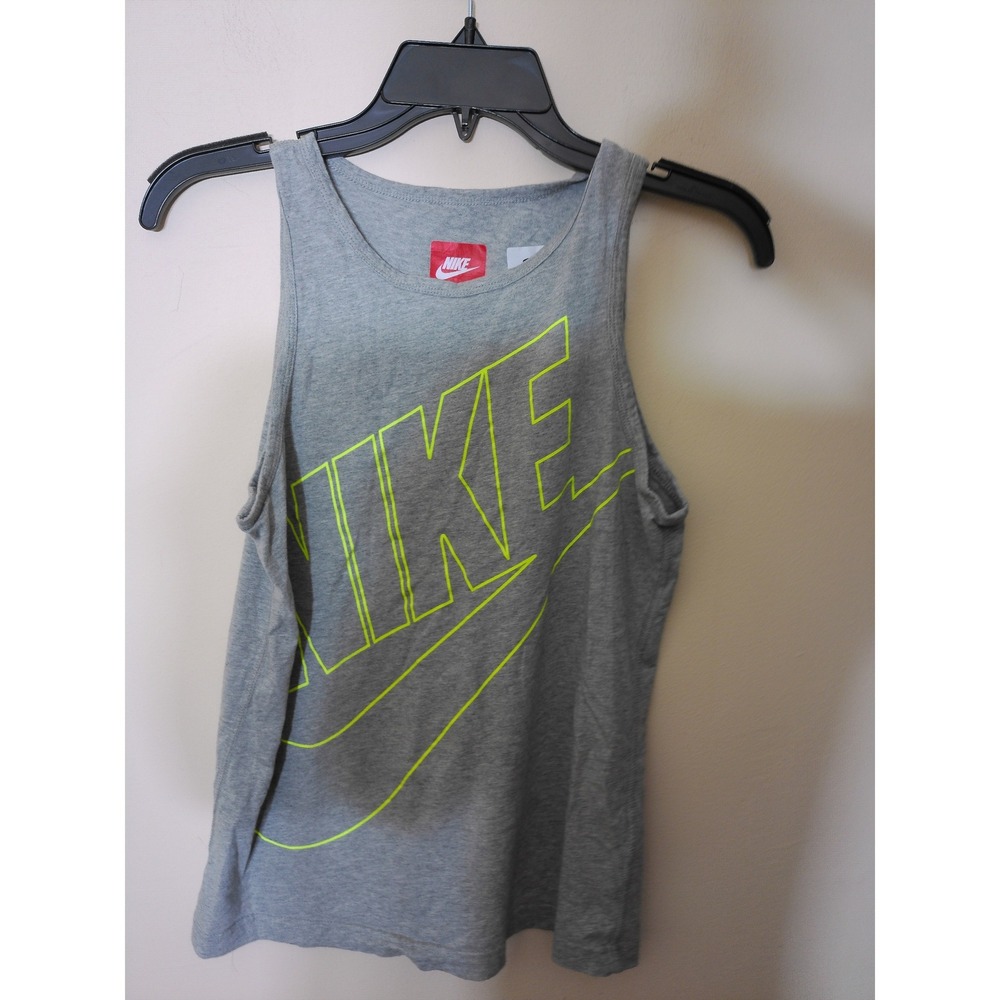Nike Tank Top Youth Large Gray Neon Yellow Graphic Swoosh Logo Sporty Athleisure